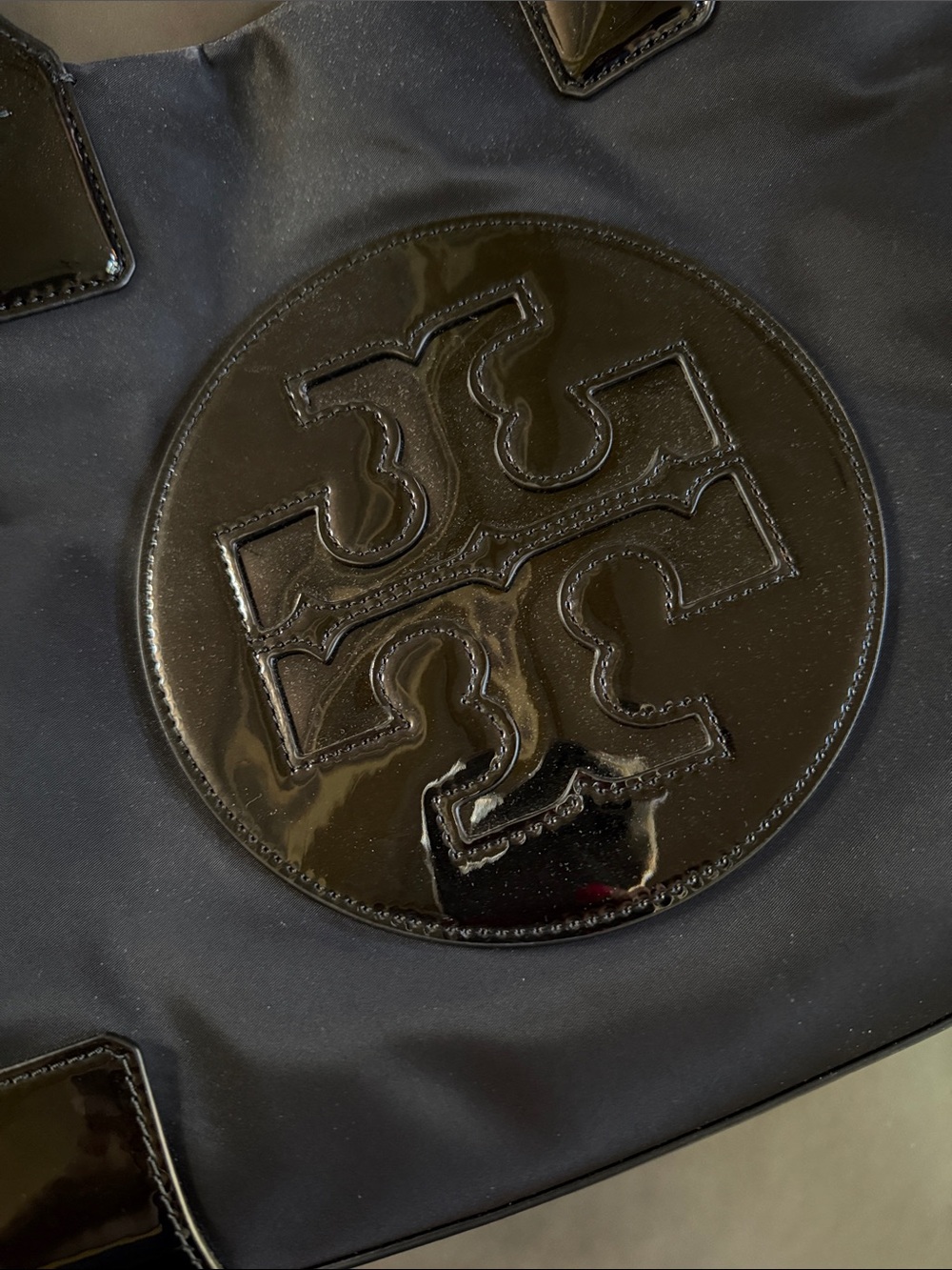 Tory Burch Black Nylon Tote with Patent Trim - Picture 2 of 7